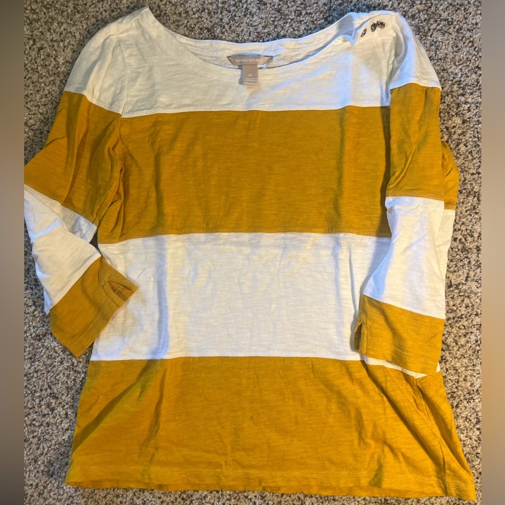 Banana republic Striped Mustard and White Women's Top size medium